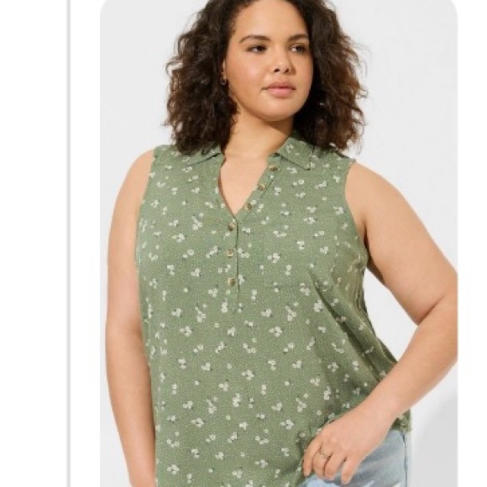Torrid Green Sleeveless Polo Blouse